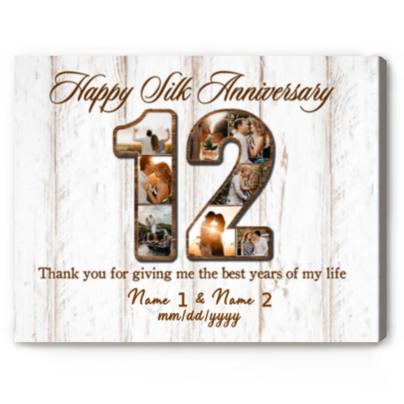 happy silk anniversary custom photo collage canvas 12 year wedding anniversary gift 12th anniversary gift for wife husband