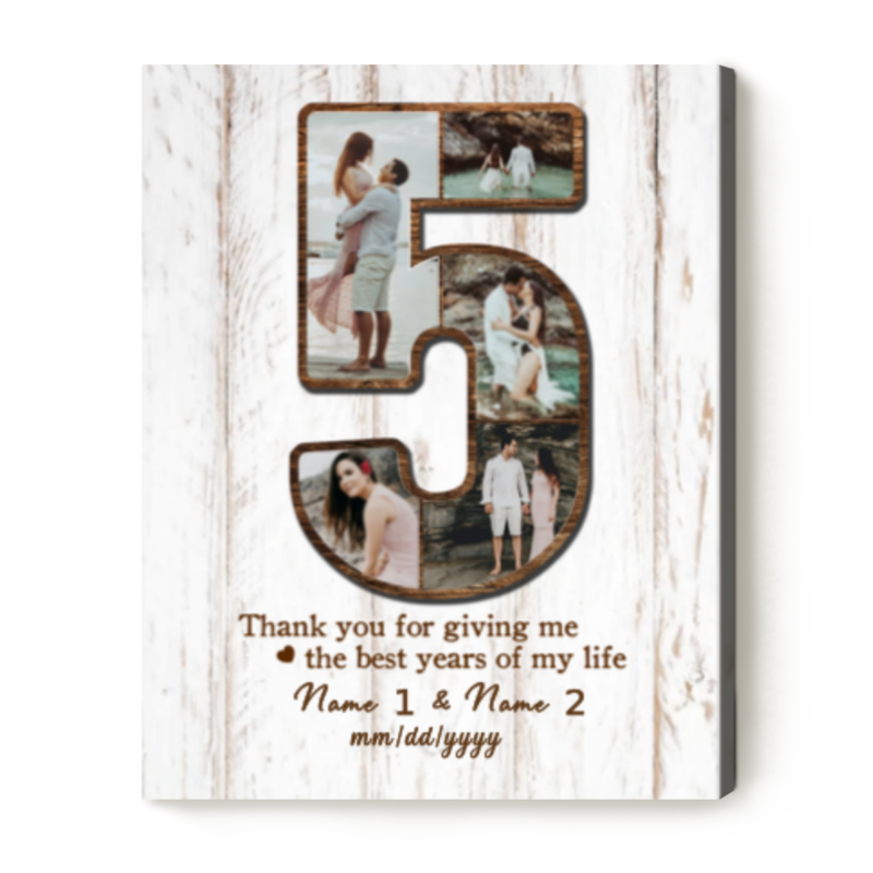 5 Years Anniversary Custom Photo Collage Canvas, 5th Anniversary Traditional Gift, 5 Year Anniversary Gift For Her Him