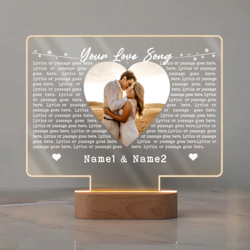Personalized Song Lyrics Led Night Light, Custom Couple Song Plaque, Valentine's Gift For Her, Anniversary Gift For Wife, Music Lover Gift