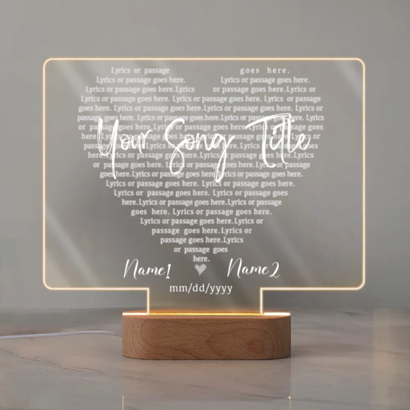 Light Up Custom Song Lyric Acrylic Plaque, Personalized Song Lyric Lamp, Anniversary Gifts
