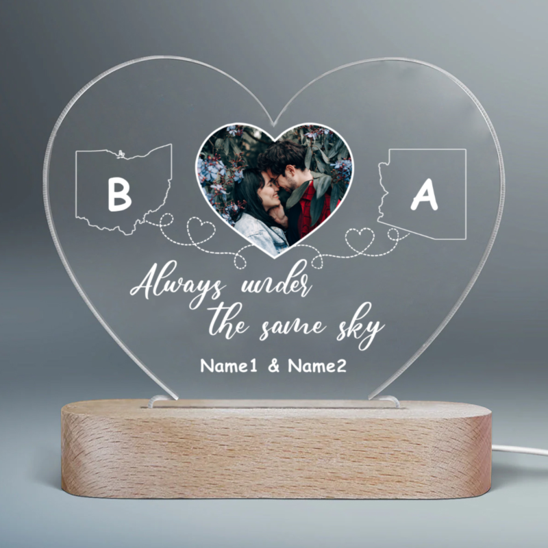 Personalized Two Map Night Light For Long Distance Couples, Custom Lamp For Distant Relationships, Long Distance Valentine's Day Plaque