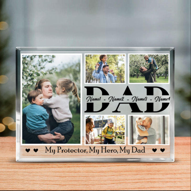 My Protector My Hero My Dad Custom Photo Acrylic Plaque, Creative Father's Day Gifts, Daddy Birthday Gifts From Kids