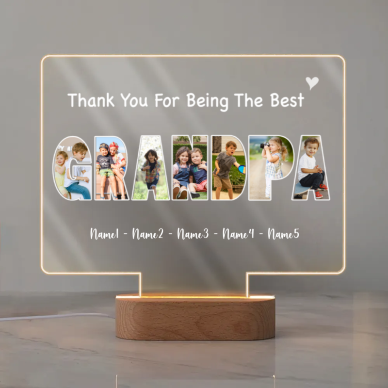 grandpa custom picture collage led night light fathers day presents for grandpa personalized grandfather gift thank you for being the best grandpa
