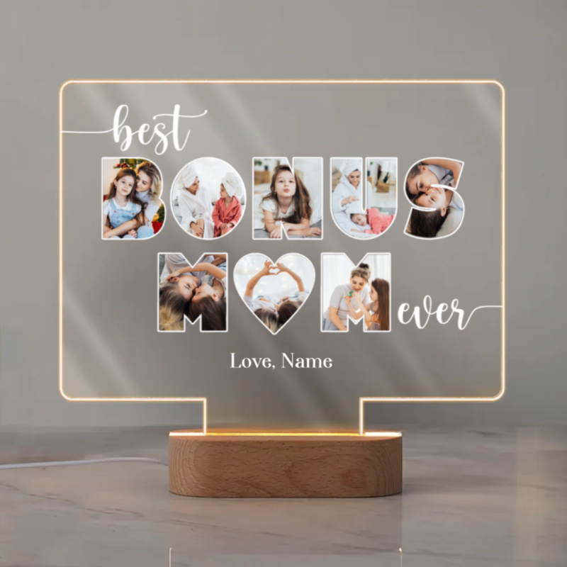best bonus mom ever custom picture collage led night light mother's day gift for bonus mom personalized bonus mom gifts