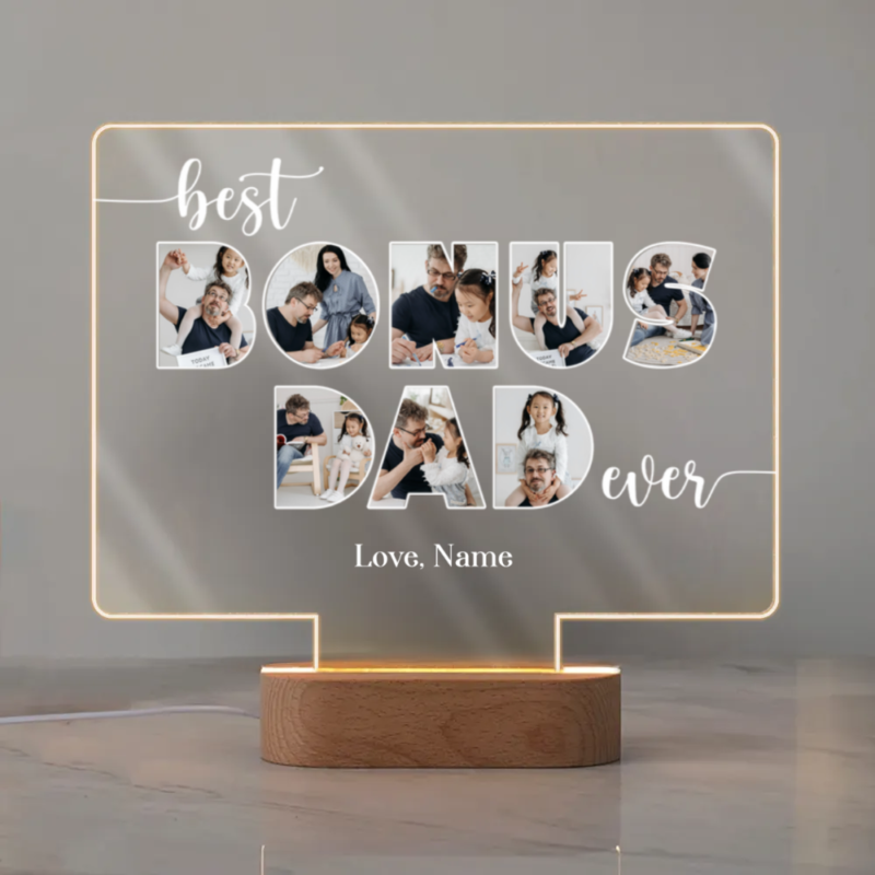 best bonus dad ever custom picture collage led night light father's day gifts for bonus dads personalized bonus dad gifts