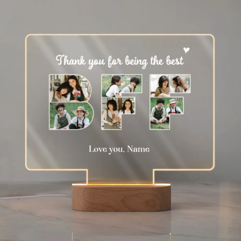 Personalized BFF Photo Night Light, Best Friend Christmas Gift, Gift for Female Friend, Thank You Bestie Gift, BFF Birthday Gift