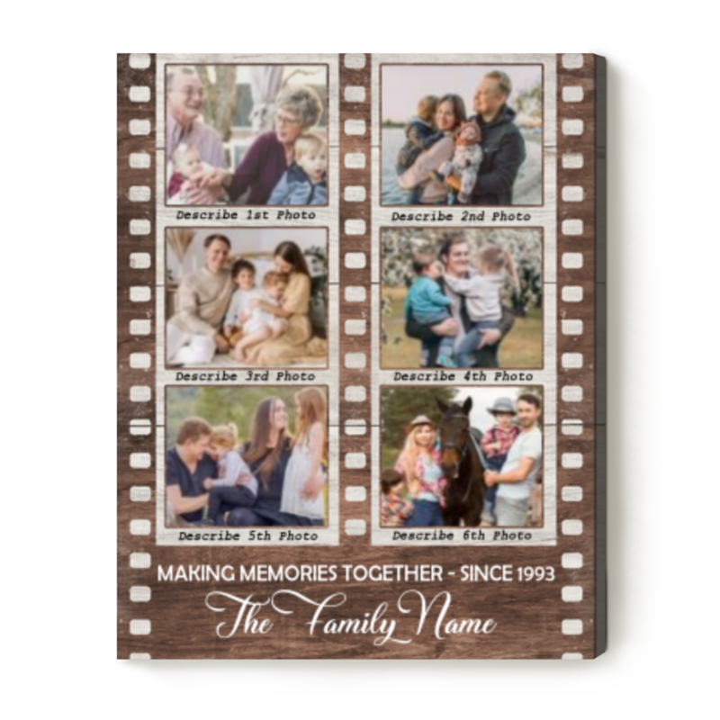 Custom Family Memories Photo Collage Canvas, Personalized Film Strip Photo Gifts For Family, Anniversary Gifts For Parents