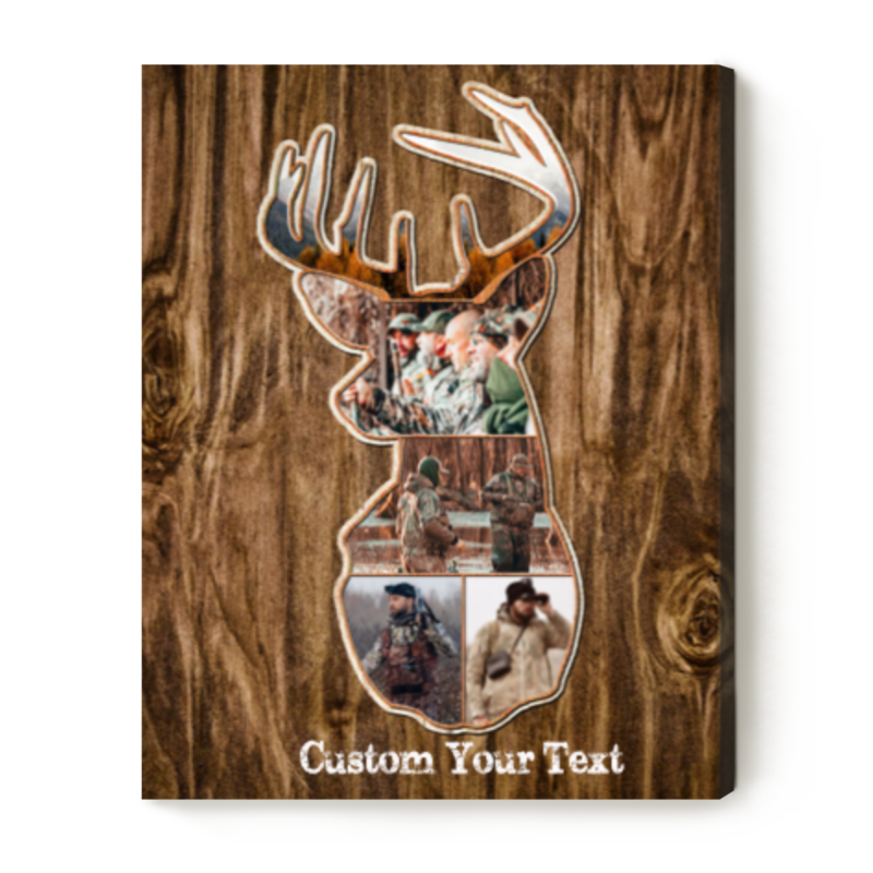 Deer Head Custom Photo Collage Canvas, Personalized Christmas Gift For Hunter, Deer Hunting Gift, Hunting Memories Gifts