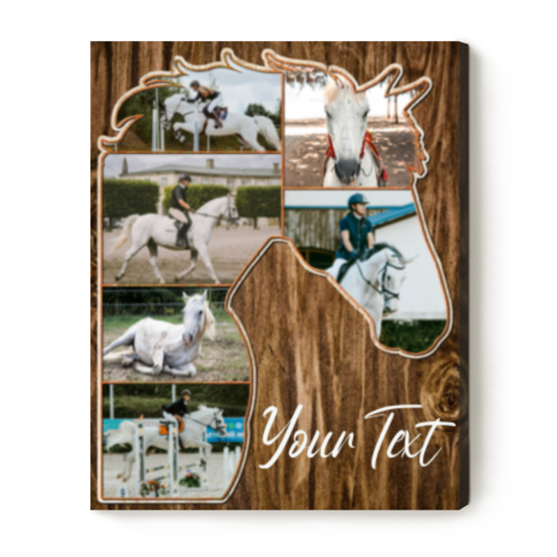 Horse Head Custom Photo Collage Canvas, Personalized Gift For Horse Riders, Horse Gift For A Girl