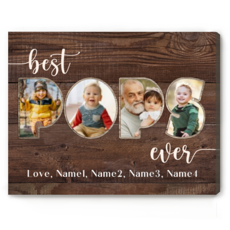 benicee shop best pops ever custom photo canvas print, pops fathers day canvas, pops gift from grandkids, personalized great grandpa gift