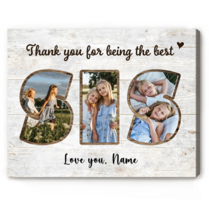 benicee shop thank you for being the best sis custom photo canvas, personalized gifts for sister, best sis birthday gifts, sis photo print
