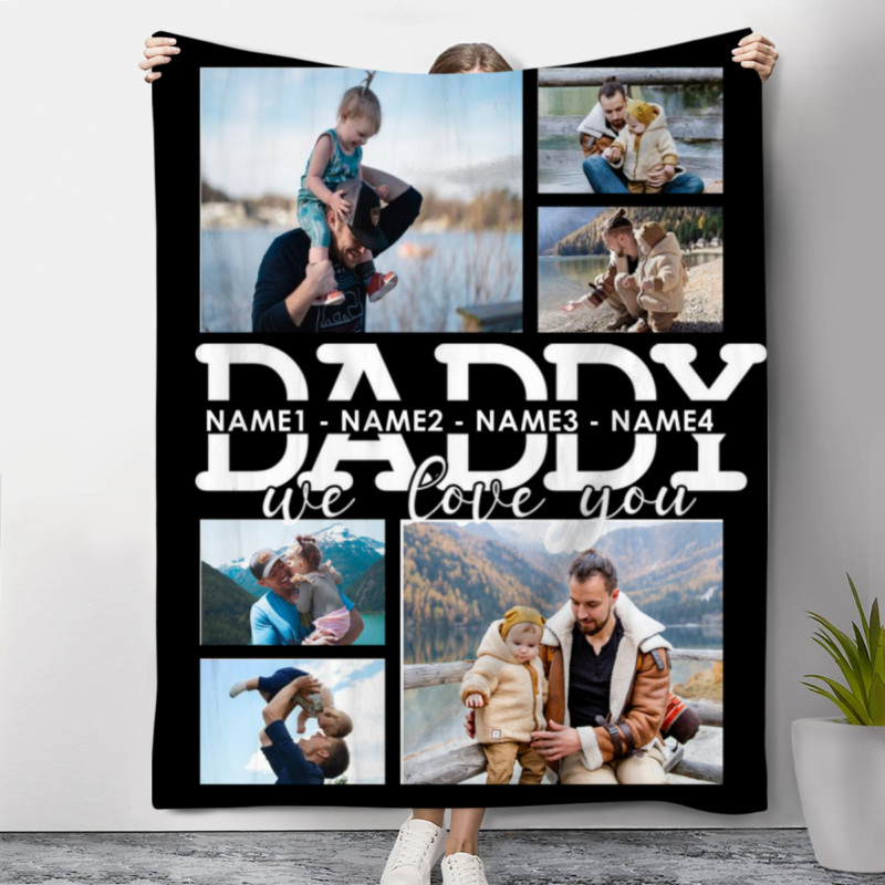 Custom Picture Daddy Collage Blanket, Father's Day Photo Blanket, Gift For Daddy, Personalized Gift for Dad, Dad Birthday Gift