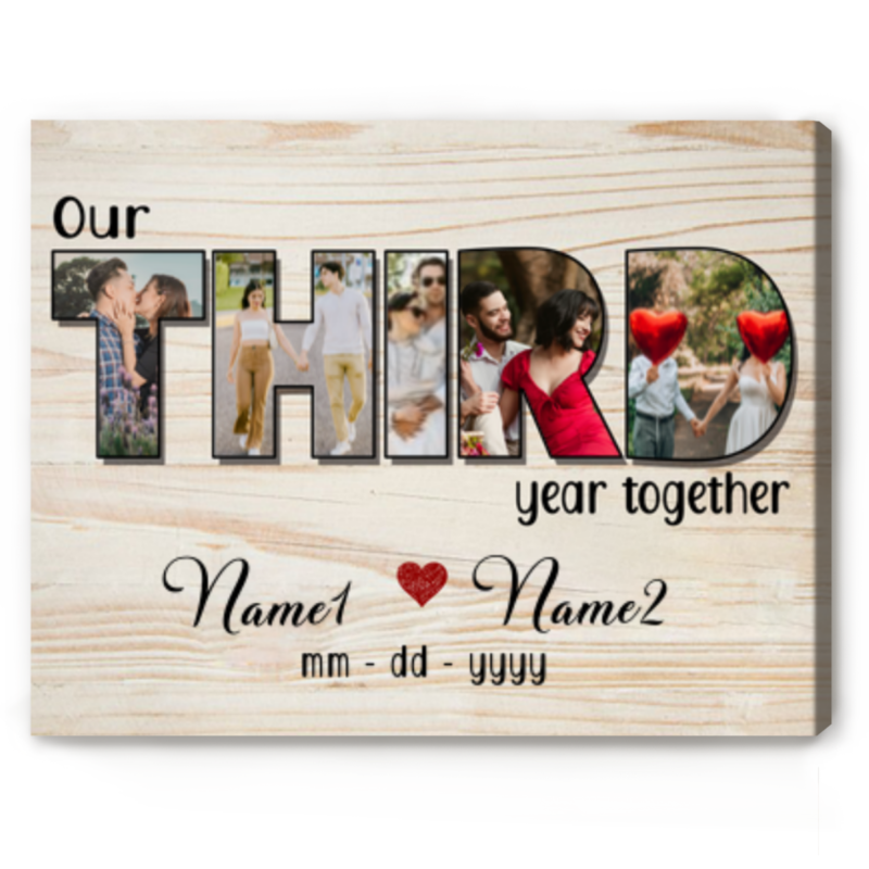 Our Third Year Together Personalized Photo Collage Canvas, 3rd Anniversary Gift For Girlfriend, 3 Year Anniversary Gifts For Wife
