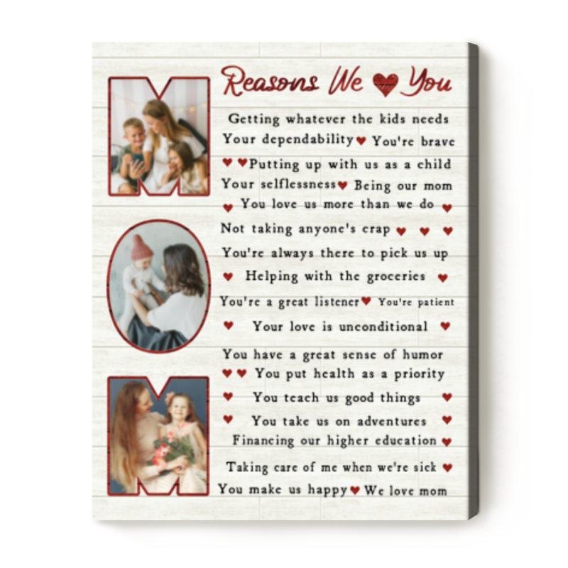 benicee shop mom reasons we love you custom photo canvas, mothers day canvas print, mother personalized gifts, sentimental gifts for mom from kids