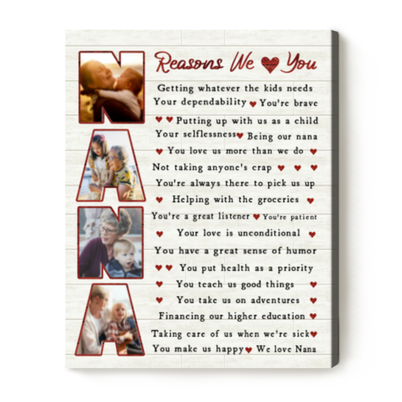 benicee shop nana reasons we love you custom photo canvas, mothers day gift for nana, nana personalized gift, grandmother gifts from grandkids