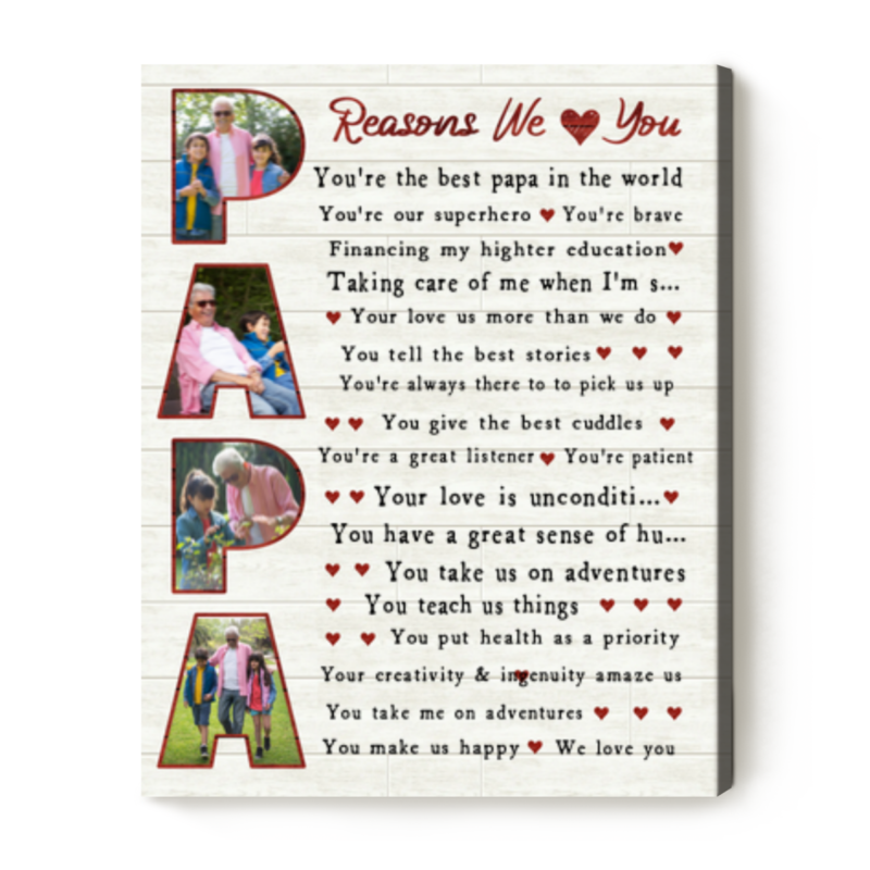 benicee shop papa reasons we love you custom photo canvas, grandpa father's day canvas ideas, personalized gifts for papa birthday, papa canvas print