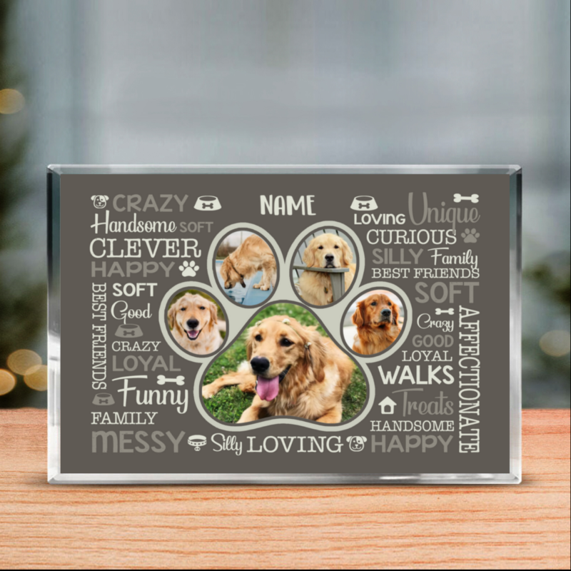 Dog Paw Print Custom Rectangle Acrylic Block, Personalized Dog Photo Acrylic Plaque, Loving Gift For Dog Lover, Dog Owner