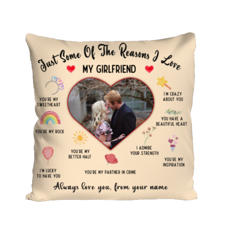 benicee shop reason i love you girlfriends custom photo pillow, thoughtful gifts for girlfriend from boyfriend, personalized girlfriend pillow, gifts for gf
