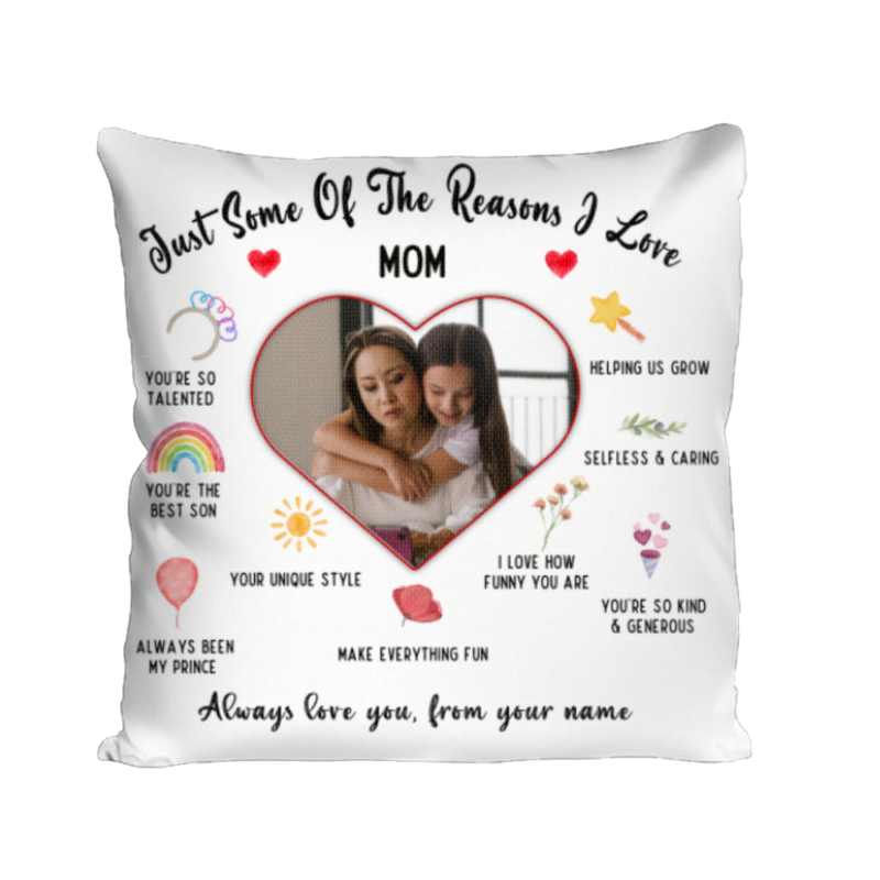 benicee shop reason i love you mom custom photo pillow, mothers day pillow, sentimental gifts for mom from daughter, personalized gift ideas for mom