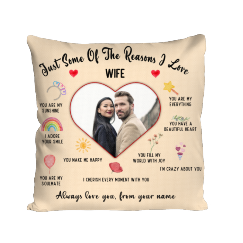 benicee shop reason i love you wife custom photo pillow, personalized wife mothers day gift, best birthday gifts for wife, gifts from husband to wife