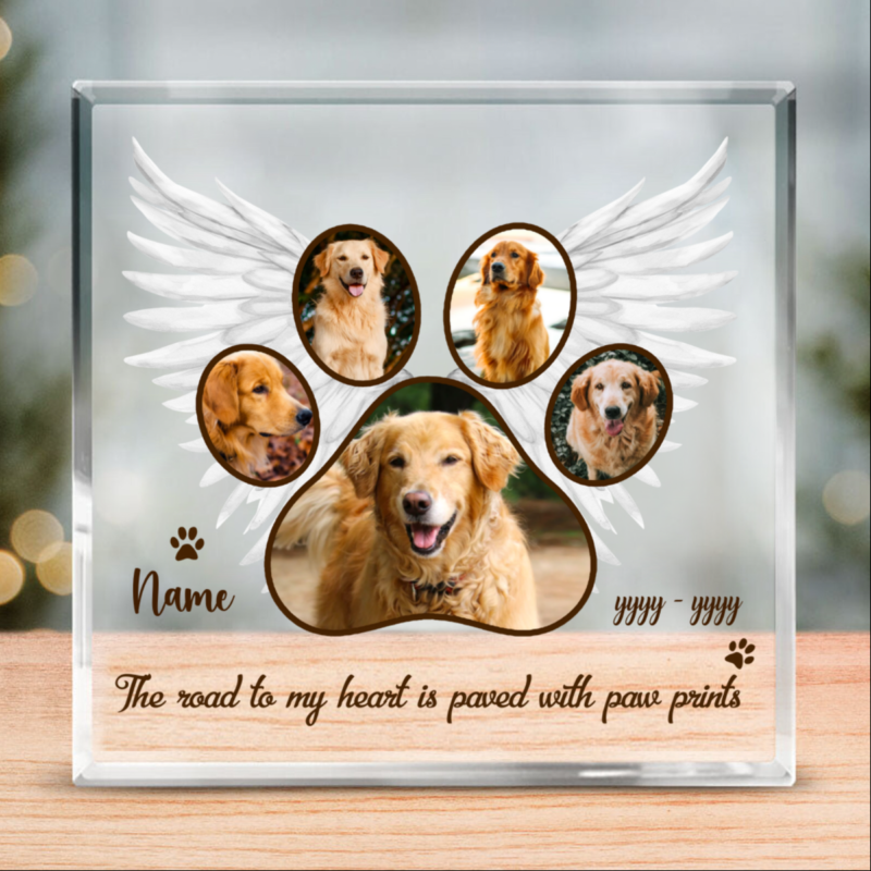 You Left Paw Prints Custom Photo Acrylic Plaque, Personalized Dog Sympathy Gift, Loss of Pet Remembrance Keepsake for Dog Lovers