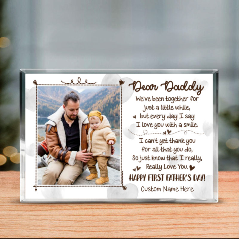 benicee shop happy first father's day custom photo acrylic plaque, 1st fathers day gift, first dad's day gifts, first time dad gifts from baby