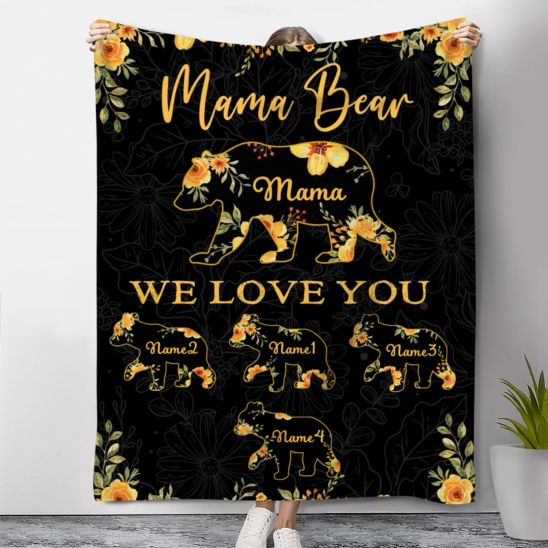 benicee shop mama bear custom blanket with names, personalised gifts for mothers day, mama gifts, blanket for mom, best birthday gifts for mom