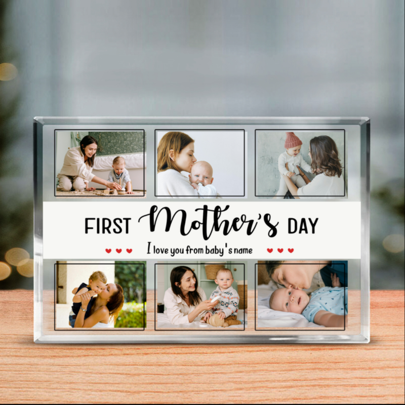 benicee shop first mother's day custom photo acrylic block, first mothers day gift from baby boy, first time mom gifts personalized, 1st mothersday gift