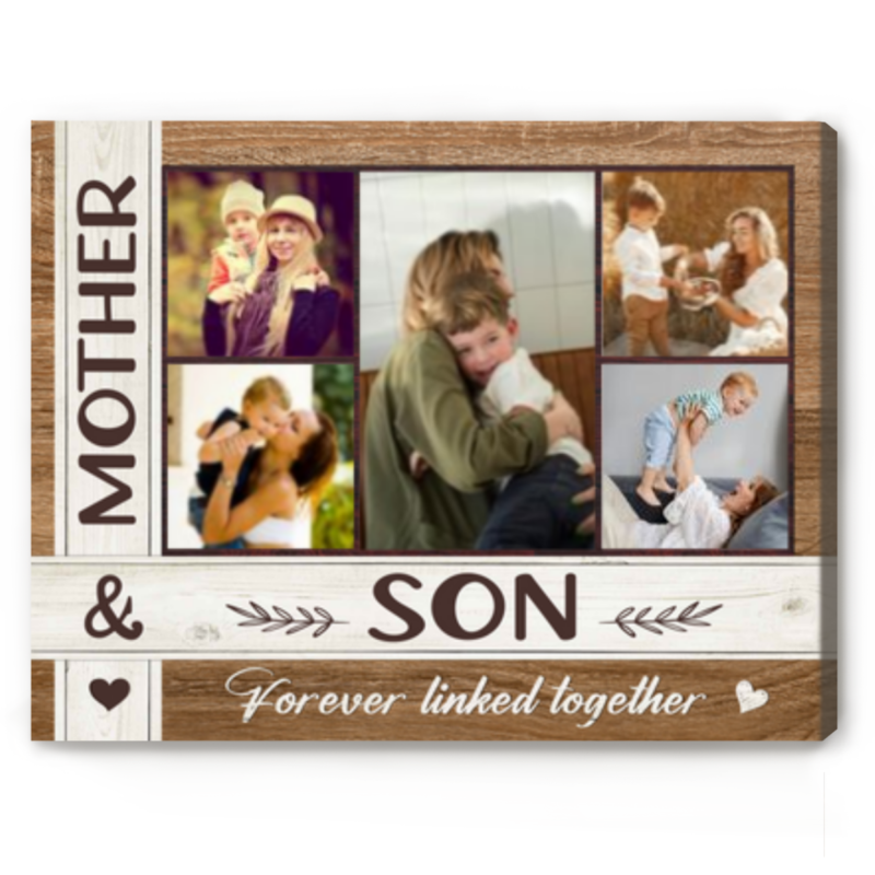 benicee shop mother and son custom photo collage canvas, mother's day gift from son to mom, personalized son to mother gifts, mother & son forever linked together