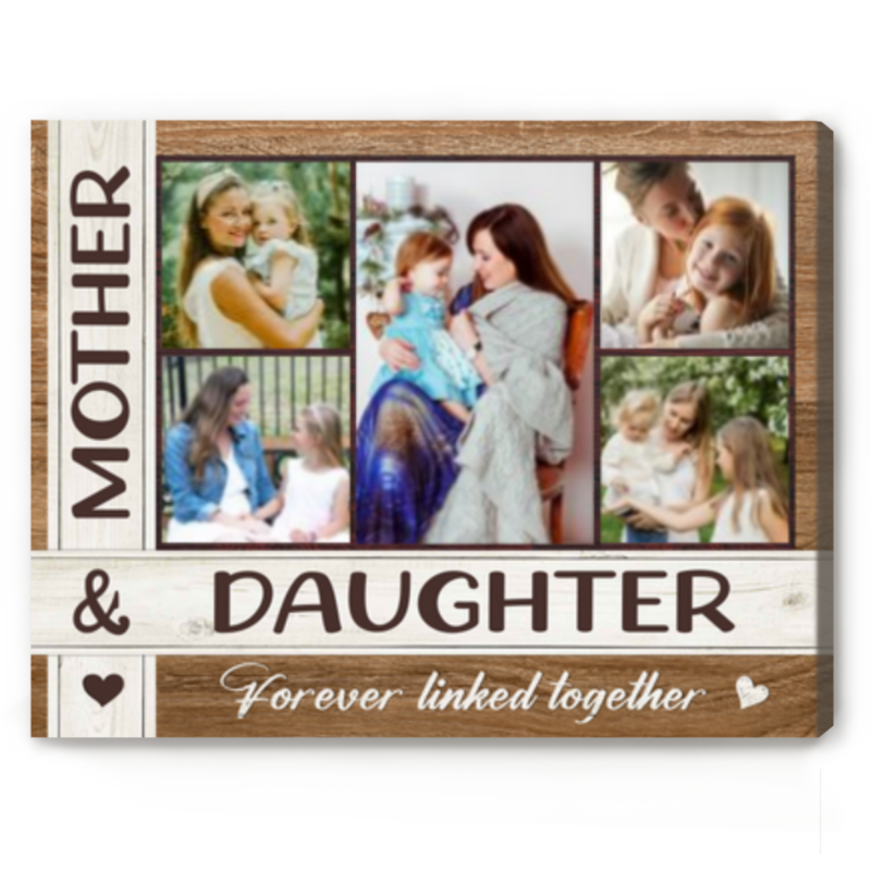 benicee shop mother and daughter custom photo collage canvas, personalized mother and daughter mothers day gifts, mother & daughter forever linked together