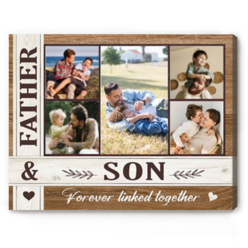 benicee shop father and son custom photo collage canvas, son to dad fathers day gift, father and son gifts personalized, father & son forever linked together