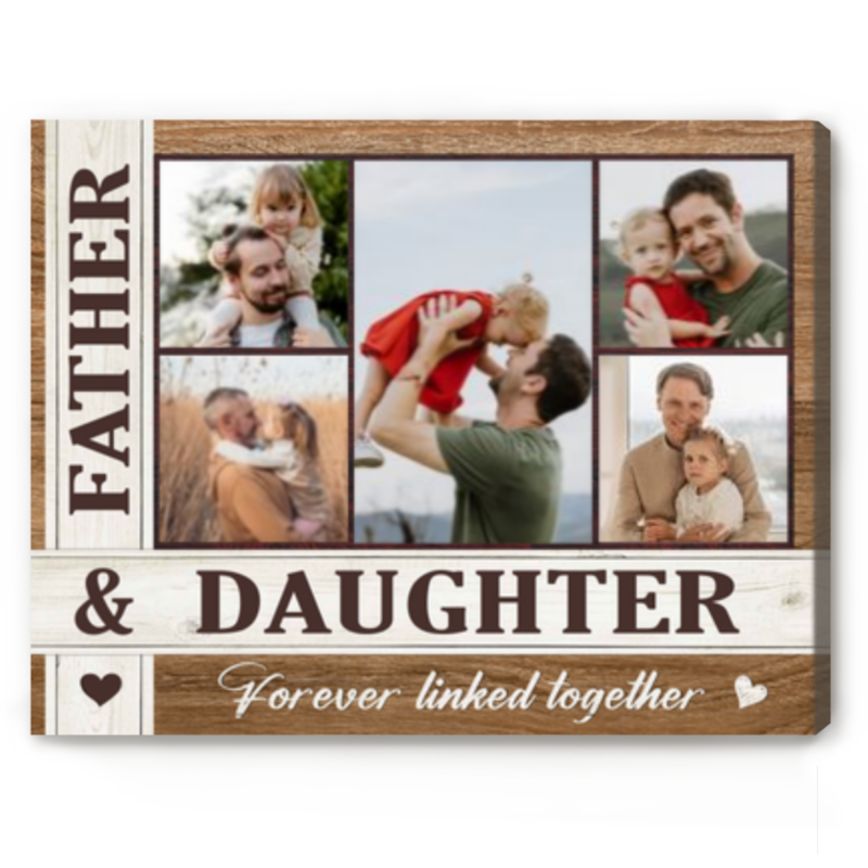 benicee shop father and daughter custom photo collage canvas, fathers day gift from girl, father daughter gifts personalized, father & daughter forever linked together
