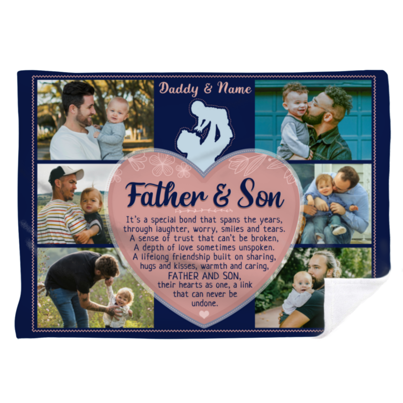 benicee shop father and son custom photo collage blanket, dad and son fathers day gift, dad & son gifts personalized, father blanket from son