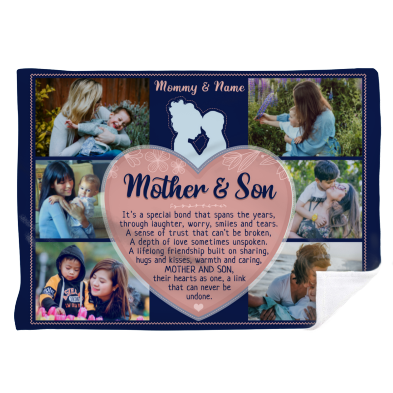 benicee shop mother and son custom photo collage blanket, mothers day present from son, mother son gift ideas personalized, mom blanket from son