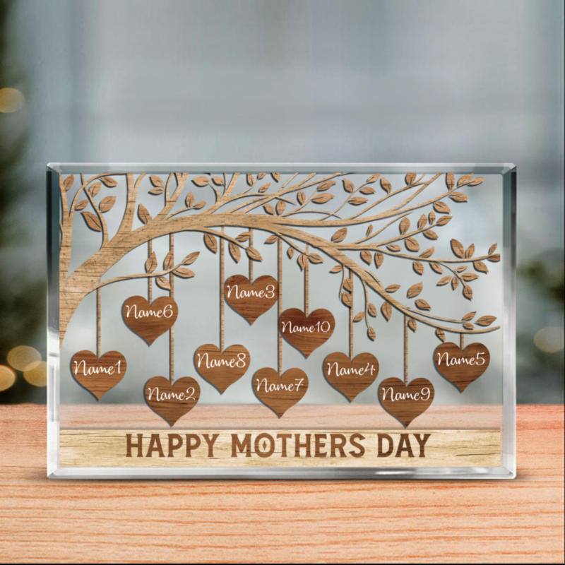 Personalized Family Tree Hanging Heart Acrylic Plaque, Custom Mother's Day Gifts From Kids, Gifts For Mom Grandma