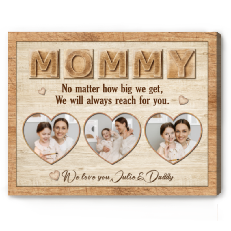 Mommy Custom Photo Canvas, Personalized Mother's Day Gifts From Kids, Birthday Gift For Mom, No Matter How Big We Get, We Will Always Reach For You