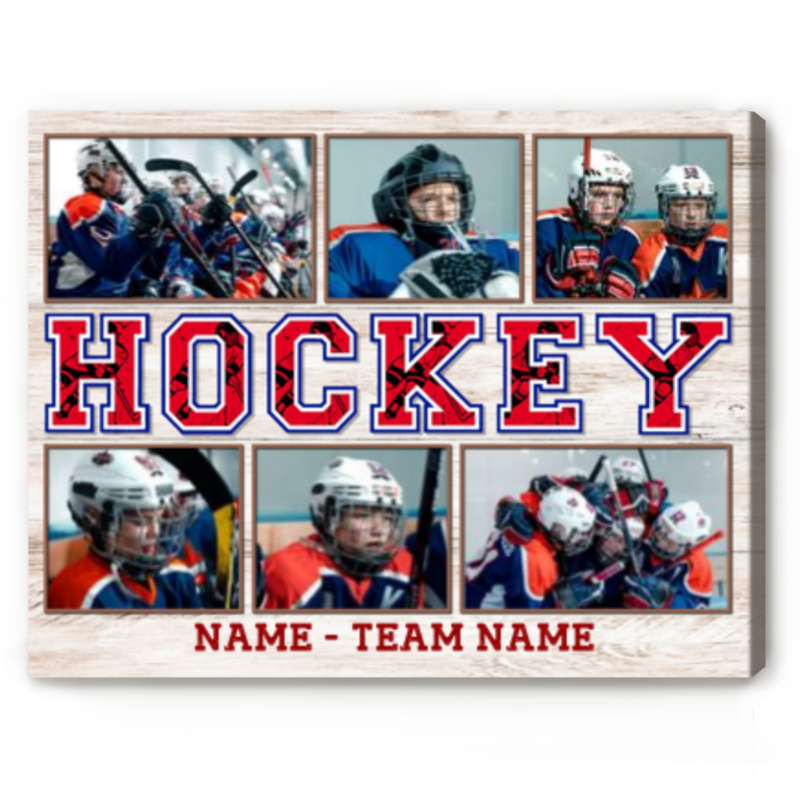 benicee shop custom ice hockey photo collage canvas, gift ideas for hockey players, personalized hockey gifts, senior hockey night gifts, hockey team gift
