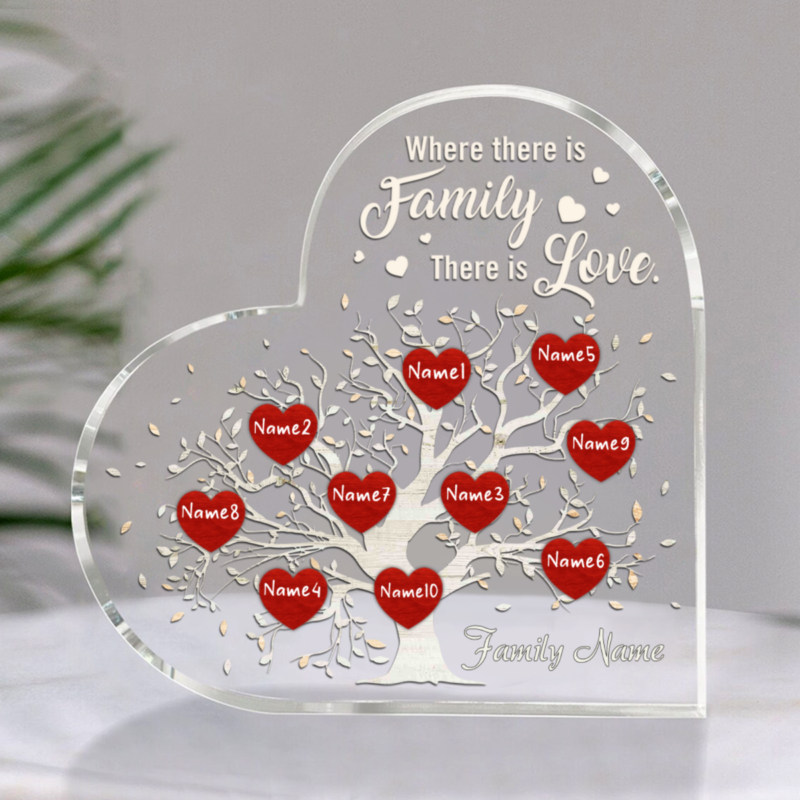 benicee shop custom family tree heart acrylic plaque with members name, personalized family tree gift idea, family tree plaque, one gift whole family