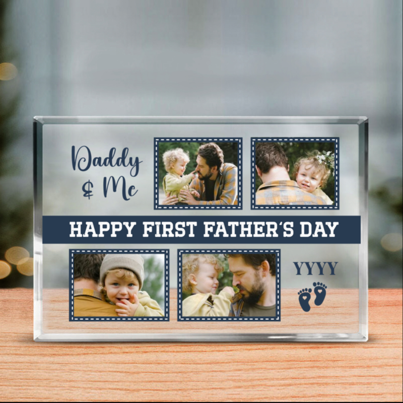 benicee shop happy first father's day custom photo acrylic plaque, fathers day gifts for first time dad, daddy and me gifts, gift for new dad from newborn daughter