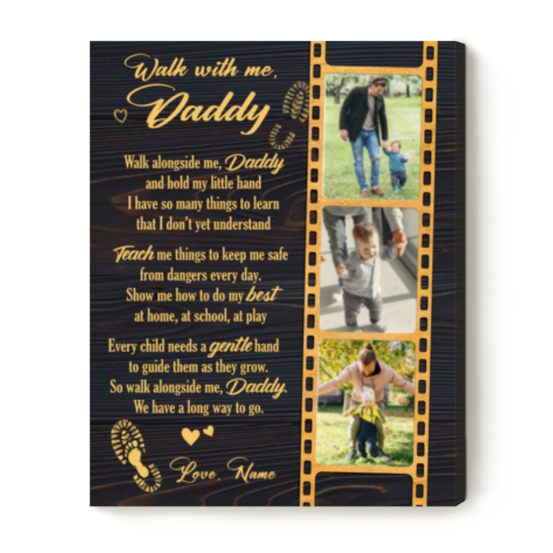 benicee shop walk with me daddy poem custom photo canvas, fathers day gifts from toddlers, best gifts for new dads, personalized daddy canvas