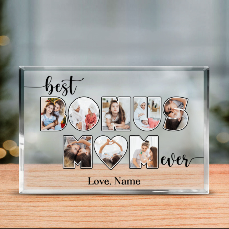 benicee shop best bonus mom ever custom picture acrylic plaque, bonus mom mothers day gift, best bonus mom collage gift, personalized gifts for bonus mom