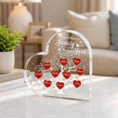 Personalized Family Tree Heart Acrylic Plaque, Personalized Family Name Sign, Family Keepsake Gift for Parents and Grandparents