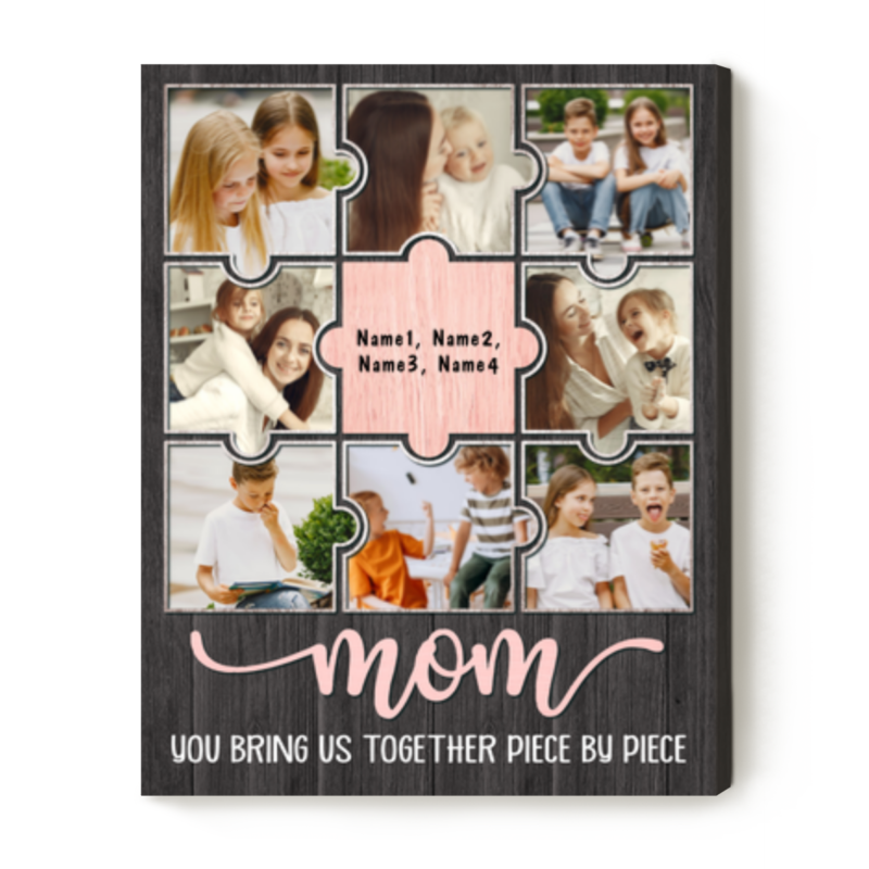 benicee shop custom mom puzzle picture collage canvas, mothers day puzzle picture gift, personalized gifts for mom from kid, you bring us together piece by piece