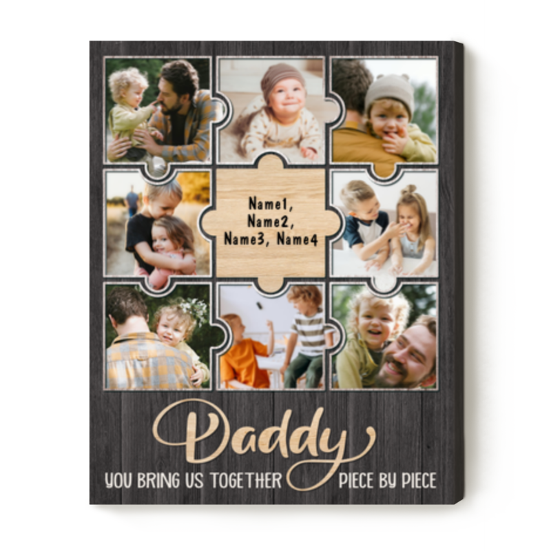 benicee shop custom dad puzzle picture collage canvas, father's day puzzle picture gift, dad canvas gift, personalized picture gifts for dad, you bring us together piece by piece