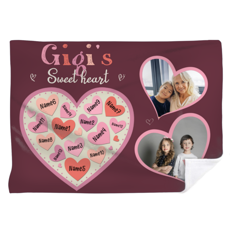 benicee shop custom gigi blanket with grandkids names, personalized gigi mothers day gift, gigi birthday gift, gigi blankets with picture, gigi's sweet hearts