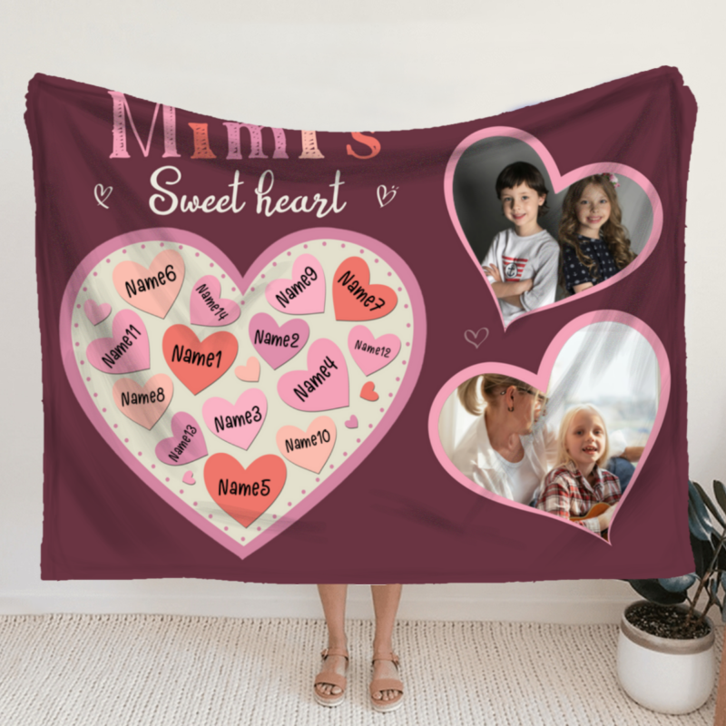 benicee shop custom mimi blanket with grandkids names, mimi mothers day gifts, mimi birthday gifts, special gifts for grandma, mimi's sweet hearts blanket with photo