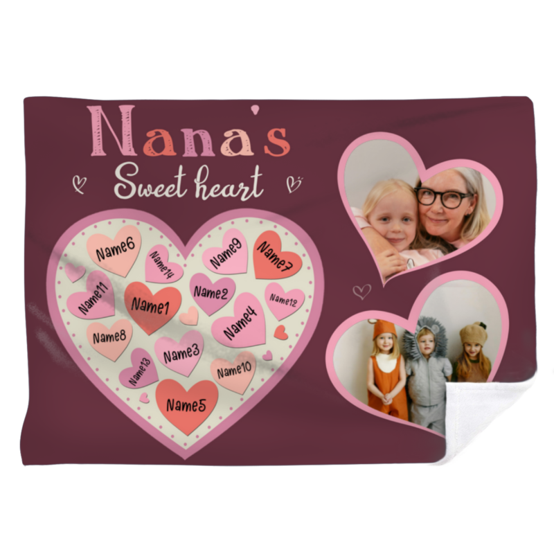 benicee shop custom nana blanket with grandkids names, nana mothers day gifts, nana birthday gifts, personalized grandma gifts, nana's sweet hearts