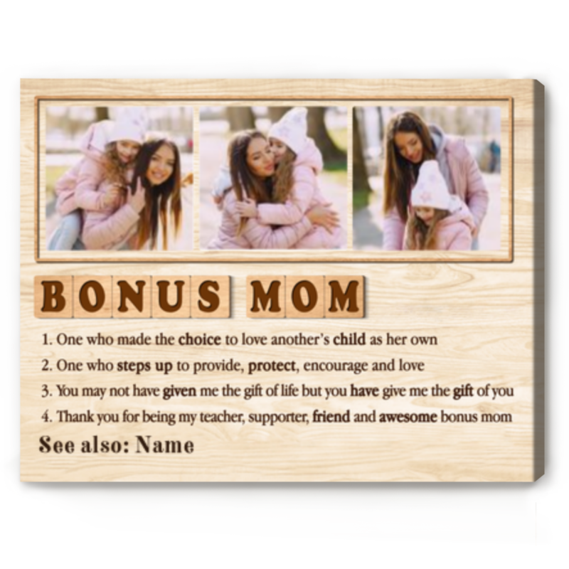 benicee shop custom bonus mom definition picture canvas, mother’s day gift for bonus mom, bonus mom personalized gift, second mom gift