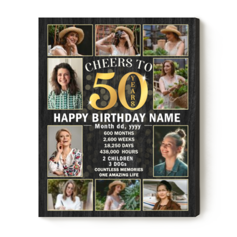 50th Birthday Gifts For Mom, 50th Birthday Presents, Cheer To 50 Years Birthday Photo Collage Canvas, Gifts For Women Turning 50