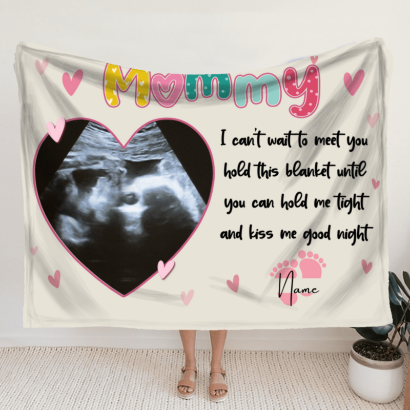 personalized sonogram blanket, mothers day gift for expecting mom, mommy to be gift from bump, mommy i can't wait to meet you blanket